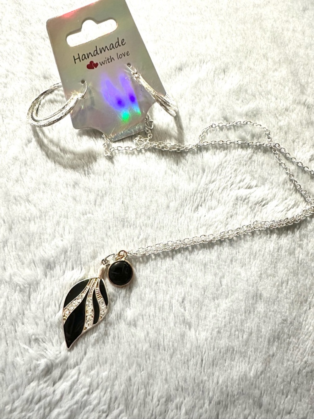 Handmade Silver Necklace with Black Leaf Pendant